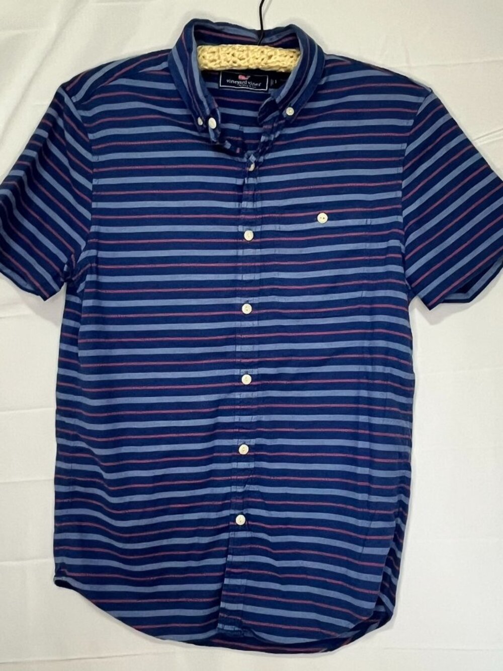 Vineyard Vines Shirt Mens Blue Striped Short Sleeve Cotton Blend Small